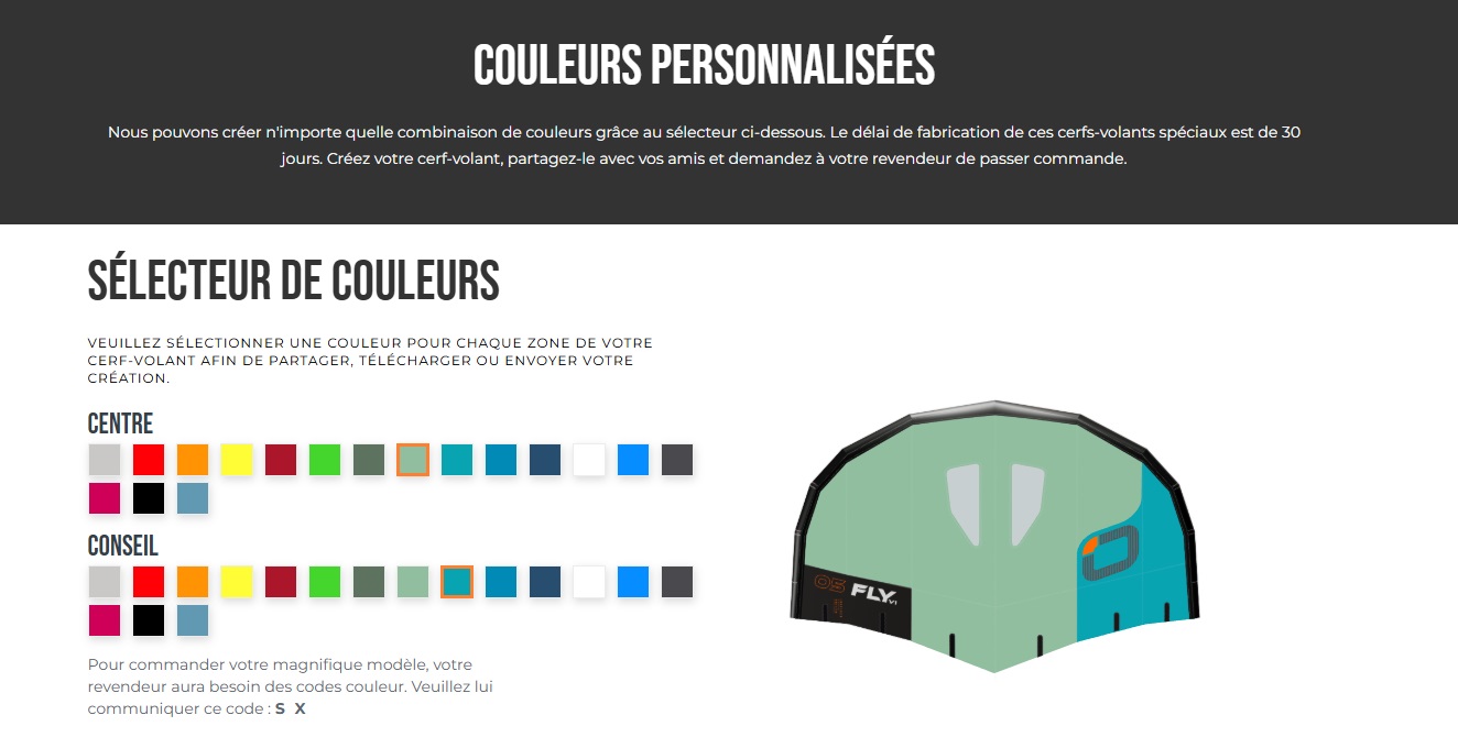 Couleur personnalisée de l'aile de wingfoil Ozone Fly V1 2026